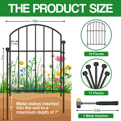 10 Pack Decorative Garden Fence Animal Barrier Fence, 17 in x 10 ft Rustproof Metal No Dig Fence Panels, Arched Small Garden Fence Barrier for Dog Rabbit Flower Bed Edging Yard Ground Patio Defense