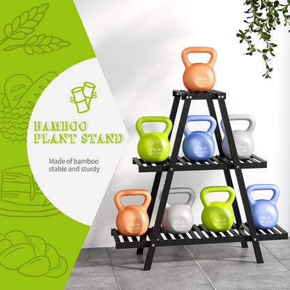 BMOSU Plant Stand Bamboo for Indoor Outdoor Tiered Plant Shelf 8 Potted Flower Holder Ladder Rack Garden Balcony Living Room Patio(3 Tier Black)