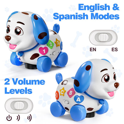 Musical Puppy Toys for 1 Year Old Boy Gift, Crawling and Walking Baby Toy 6-9-12-18 Month, Birthday Gift for 1 Year Old Boy Girl, Bilingual Infant Toys for 7 8 10 Month Olds (Blue)