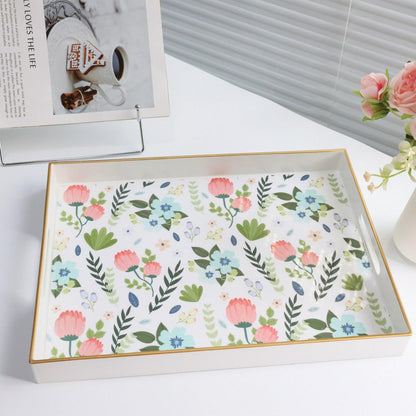 Leemxiiny Rectangle Serving Tray with Handles, Coffee Table Tray for Ottoman, Living Room, Outdoor Tray for Patio Entertaining, Serving Breakfast Kitchen Platter LEE3040WH