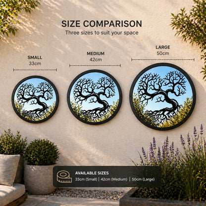 Sun Catcher Garden Decor Heart Shaped Garden Mirror Range of Sizes Round Framed Mirror Outside Rust Resistant Acrylic Fixings Included Gift (42cm / 16.5 inch)