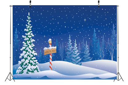 BELECO 5x3ft Fabric Cartoon Winter Christmas Backdrop North Pole Snowing Forest Blue Starry Night Winter Wonderland Background Xmas New Year Theme Party Decorations Banner Photo Booth Studio Props