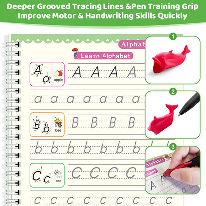 EFCRBS Magic Grooved Writing Practice Books for Kids 3-8, Reusable Grooved Handwriting Books-Letters Numbers Math Painting-Preschool Learning Activities-Birthday Gifts for 3 4 5 6 7 8 Years Old