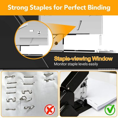 AFMAT Heavy Duty Stapler, 220 Sheets Capacity Stapler for Classroom, 60% Reduced Effort, Jam Free, Adjustable Paper Depth, Metal Desk Office Staplers w/ 50,000+ Uses, Includes 7000Pcs Staples, ES15