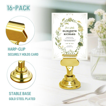 ERYTLLY 24 PK Place Card Holders 1.7 inches Table Card Holder Steel Card Holders for Weddings,Birthdays,Photos, Memo Notes, Restaurants (Gold 24PK)
