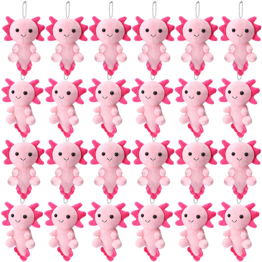Blueweenly 24 Pcs Axolotl Keychains Plush Toys, 4 Inch Kawaii Cute Axolotls Stuffed Animal for Boys Girls, Kids Doll Ornament for Kindergarten Classroom Prizes Birthday Gifts Party Favors(Pink)