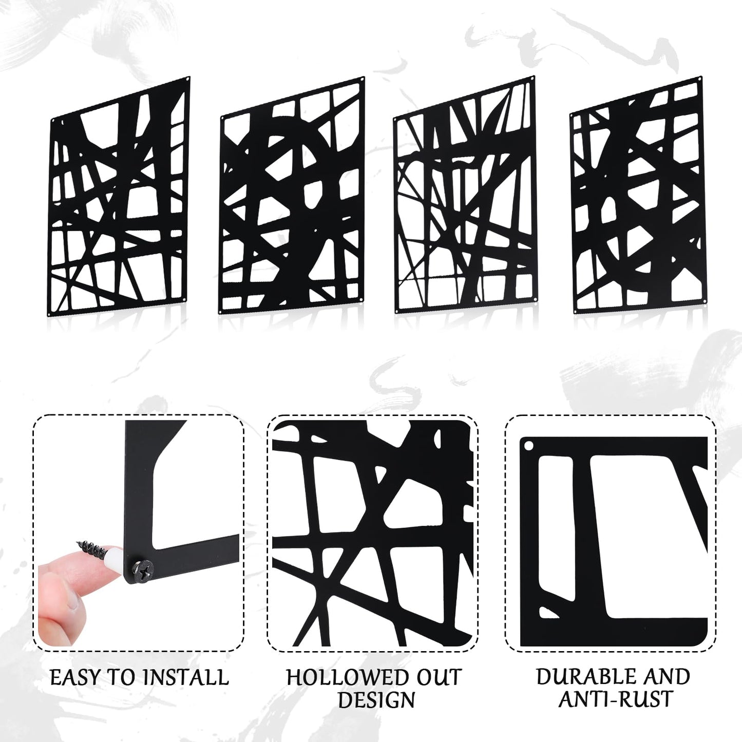 Bdor Decorative Metal Panels, Set of 4, 10.98" x 15.94", Modern Geometric Design, Black Metal Wall Art, Room Dividers, Architectural Elements for Home and Office Décor