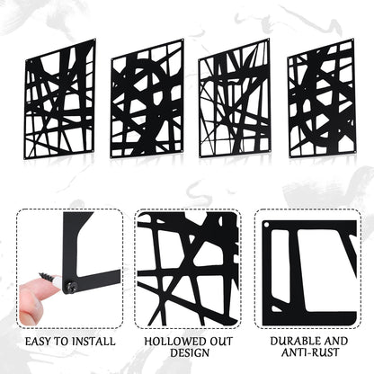Bdor Decorative Metal Panels, Set of 4, 10.98" x 15.94", Modern Geometric Design, Black Metal Wall Art, Room Dividers, Architectural Elements for Home and Office Décor
