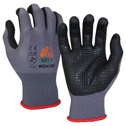 WOLF Ultra-Thin Nitrile Foam Palm Coated Glove with Tacky Dot Grip, Multi Purpose (12, Small)