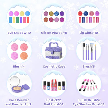 PERRYHOME Kids Makeup Set for Girl 56 Pcs Washable Real Cosmetic, Non-Toxic Frozen Toys Toddler Makeup Kit, 2026 New CPF Sustainable Materials Birthday Gift for 3 4 5 6 7 8 9 10 11 12 Year Old Girls