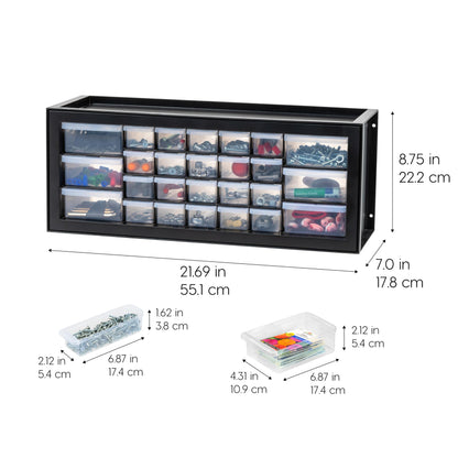 IRIS USA Plastic Storage Drawers, Made in USA, 26-Drawer Organizer Cabinet, Stackable Teacher Toolbox for Crafts, Stickers, Crayons, Markers, Beads, Hardware, Building Bricks, Garage Storage – Black