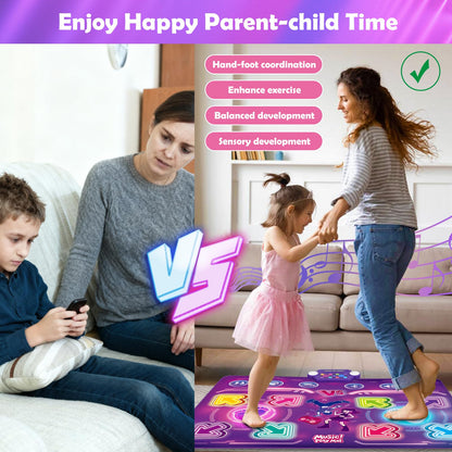 Amy & Benton Upgraded 2-Player Dance Mat for Toddlers 3-5, Dance Mat Toys for 4-8 Year Old Kids, Light Up Play Mat 8-Button with Bluetooth, Electronic Music Games Birthday Gifts for Girls Boys