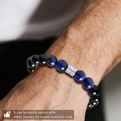 Tiger Eye Obsidian Beaded Bracelets For Men Gemstone Bracelets For Men &Women Fashion Natural Stone Men‘s Jewelry (blue & black)