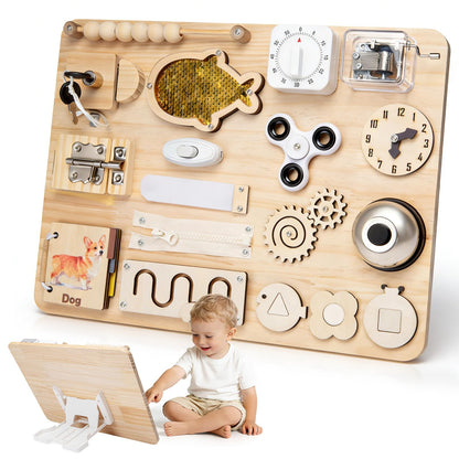 GNAYUIJ Montessori Large Busy Board for 1 2 3 4,Wooden Sensory Activity Toys,Fine Motor Skills & Early Learning for Toddler Baby Boys Girls Gifts for ADHD & Autistic Kids Children