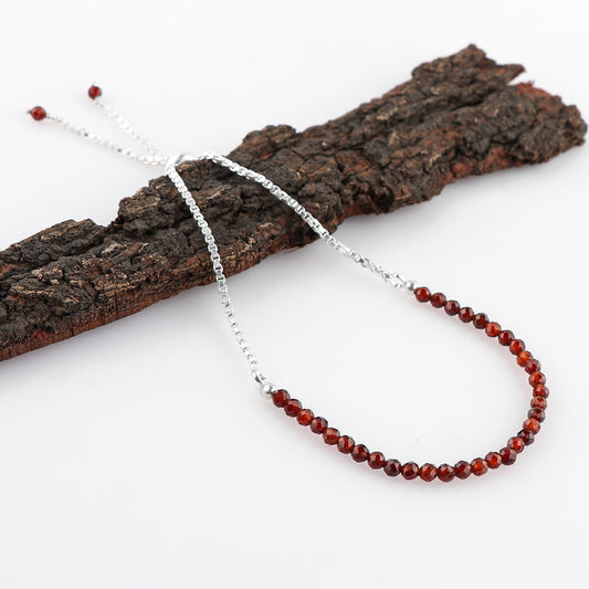 Thecraftman Natural Red Garnet Gemstone Round Beads Bolo Bracelet, Chakra Healing Crystals, Silver Plated, Adjustable Slider, Gift for Women, Birthday, Handmade, Adjustable Bracelets (Red Garnet)