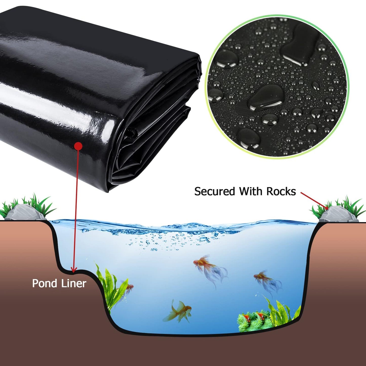 MYFAMIREA 10 FT x 13 FT Pond Liner, 20 Mil HDPE Pond Liner, Sun Resistant Preformed Easy Cutting Pond Liner Underlayment for Fish Koi Ponds, Garden Fountain, Waterfall Fish Pond