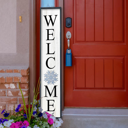 Aurapeak Interchangeable Welcome Sign for Front Porch Door, Outdoor Leaner Home Wooden Frame With 12 Pcs Replaceable Icons Outside Standing Seasonal Welcome Holiday Decorations (45"X9" Black)