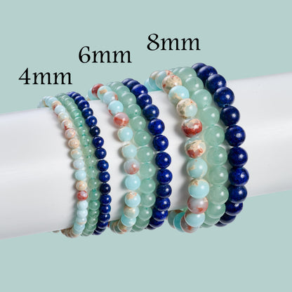 Bivei 3-Piece 8mm Beaded Bracelets for Women – Lizardite, Green Aventurine, Lapis Lazuli – Handmade Natural Crystal Stretch Elastic Jewelry for Meditation, Yoga, Protection Gifts