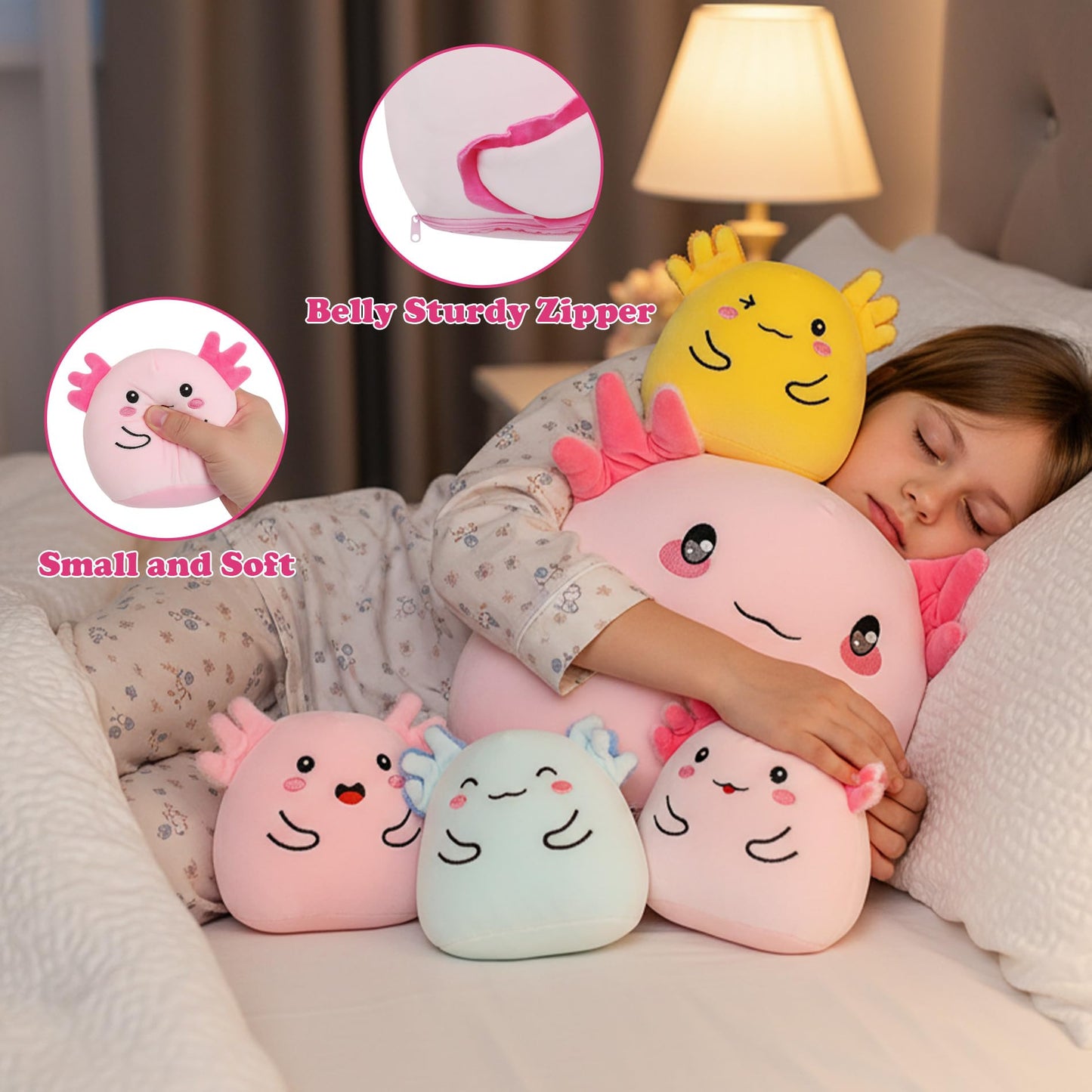 Axolotl Plush with 4 Babies Inside - 13 Inch Mommy Axolotl Plush Interactive 4 Colorful Baby in Tummy 5-Piece Cute Big Axolotls Adopt Toy Plushies for Girls Boys 0-8 Kids Birthday Baby ShowerGift