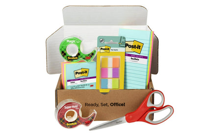 Scotch and Post-it Brand Office Essentials Kit, Business and Teacher Supplies Set with Post-it Super Sticky Notes, Scotch Super Hold Tape, Scotch Magic Tape, Post-it Flags, Sharp Scissors for Office