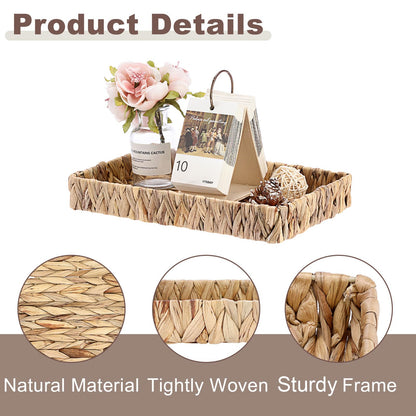 GUSHBIN Decorative Key Holder for Entryway Table Handwoven Natural Water Hyacinth Basket Tray Rectangular Serving Tray, 11.9" x 7.9" x 1.6"