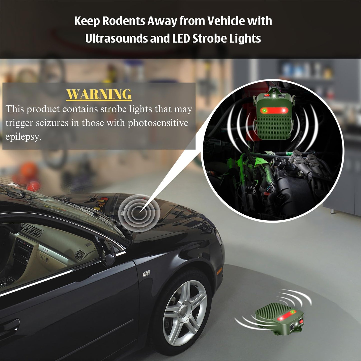 Glaobule Mouse Repellent Battery Operated Rodent Repellent for Car Engines Under Hood Ultrasonic Mice Repeller for Cars Indoor Garage RV Attic Rat Deterrent