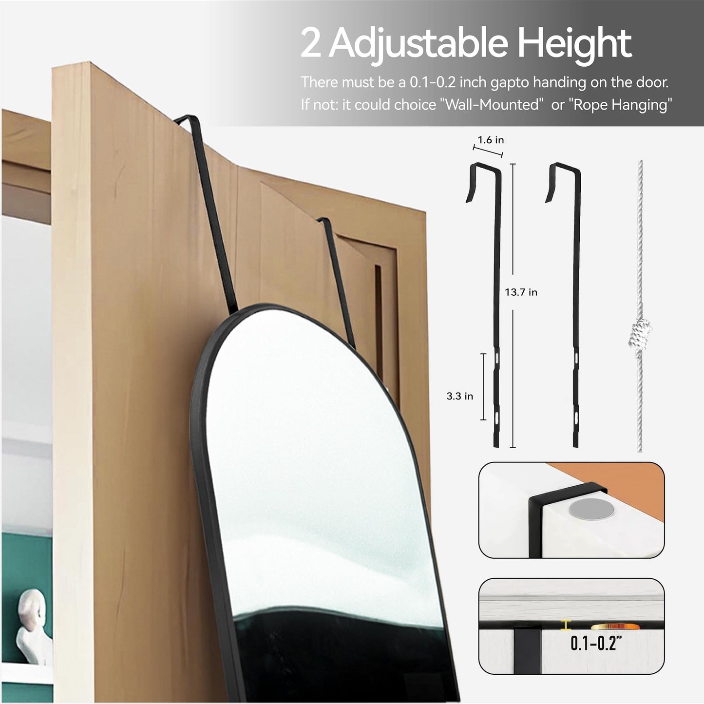 SCWF-GZ 47x14 Mirror Full Length Back Door Hanging or Wall Mounted Aluminum Metal Frame Arch Mirrors for Entryway Bedroom Bathroom Dressing Living Room 47 14 inch Black
