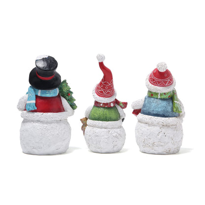 Hodao Snowman Figurines Set of 3, Hand-Painted Resin Christmas Ornaments, Indoor Home Decor for Mantel, Shelf & Tiered Tray, Glitter Accents, Gift-Ready Holiday Decorations