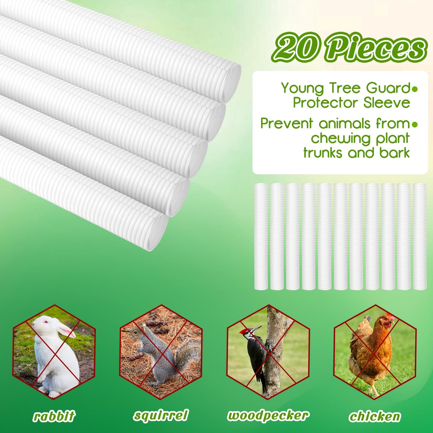 Menkxi 20 Pcs Tree Trunk Protectors from Deer Tree Wraps to Protect Bark Grow Tubes for Saplings Corrugated Guards Covers from Animals Rodents Mowers(15.7 x 2", 15.7 x 1.5",White)