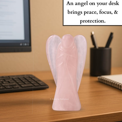 Amazing Gemstone Rose Quartz Angel - Rose Quartz Crystal Angel and Pocket Guardian Angel Crystal Figurines (3 inches)