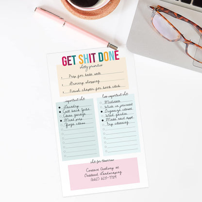 Get Shit Done to Do List / 6" x 10" Hilarious Sticky Note Fill in Task List / 50 Sheets Per Pad/Snarky Sticky Note Schedule Checklist/Made in USA