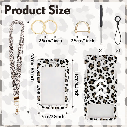 Scrunchie Lanyard Breakaway with ID Badge Holder - Leopard Style Stretchy Lanyards with ID Badges and Key Rings Set, Ideal for Mother's Day, Birthday, Workers Teachers Nurse Gifts