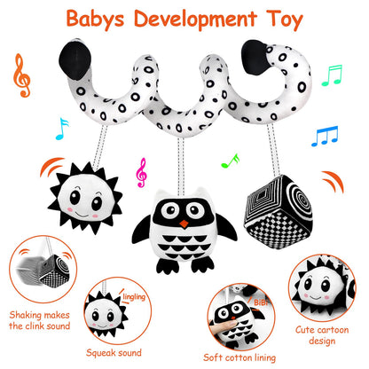 SAMMAS Baby Spiral Hanging Stroller and Car Seat Toys for Babies 0-6 Months Newborn Plush Activity Toys for Bed Bassinet Crib Baby Carrier Gifts (owl)