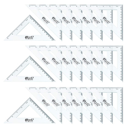 Virginia's Store 5 inch/13cm 90 Set-Squares Pack of 24, Crystal Clear Transparent, Shatter Resistant Plastic, Single-piece Plastic Molding, Drafting Tool Set, Ruler