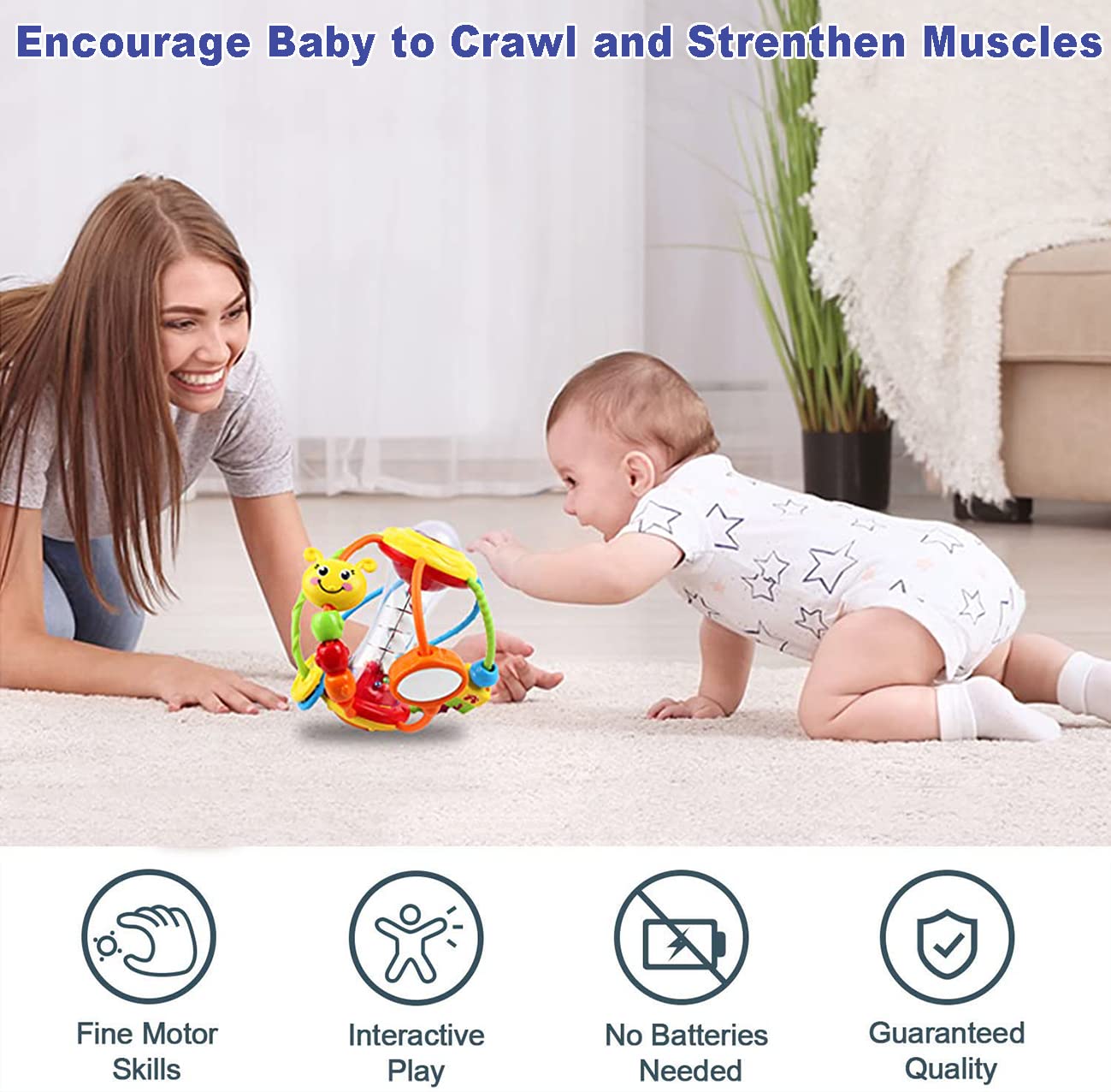 HOLA Baby Toys 0-6-12 Months, Baby Rattle Toys Activity Ball Infant Toys 6 Month Old Baby Toys 3-6 Months, Shaker Grab Spin Travel Toys Easter Basket Stuffers
