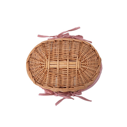 Small Wicker Basket with Removable Pink Liner, Willow Storage Basket for Gifts with Double Handles, Easter Basket,Wedding,Egg Gathering,Pink