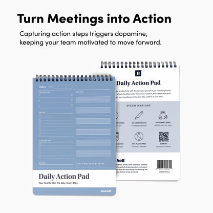 BestSelf Co. Daily Action Pad 60 Sheets – 120 GSM Paper, Ring-Bound Work Planner & To-Do List Notepad | Daily Planner for Productivity | Hourly Schedule, Task Checklist & Tomorrow’s Plan