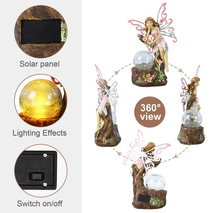 Yiosax Garden Fairy Statue Outdoor Decor-Solar Flower Fairy Figurines-Garden Fairies Statues Decoration for Outside Lawn Yard Patio,Garden Ornament Gift,Tall 11.8 Inches