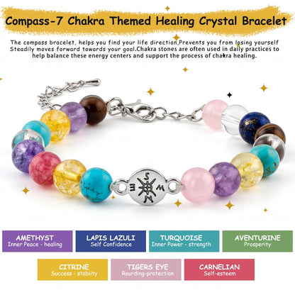 Graduation Bracelet Set 2026 for Him & Her, Natural stone Beaded Bracelet with 7 Chakra Stones or Matte Style, Compass Keychain, Card & Gift Box for High School College Grad (Vibrant Chakra)