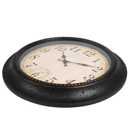 Outdoor Clock 18 Inch Large Wall Clocks with Thermometer for Living Room Patio Pool Garden-Retro Style (Bronze)