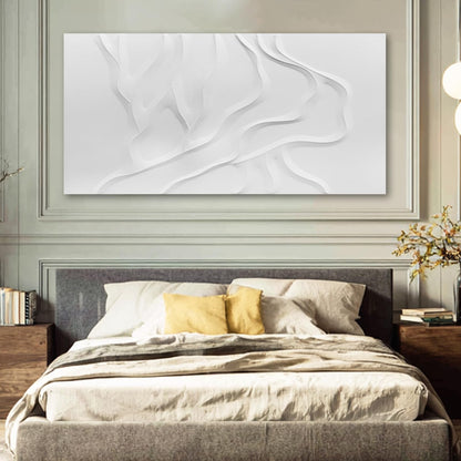 ZUNARE Minimalist White Abstract Wall Art, Hand Painted Textured Canvas with Soft Organic Relief, Modern Neutral Wall Decor for Living Room or Bedroom 24×48 Inch