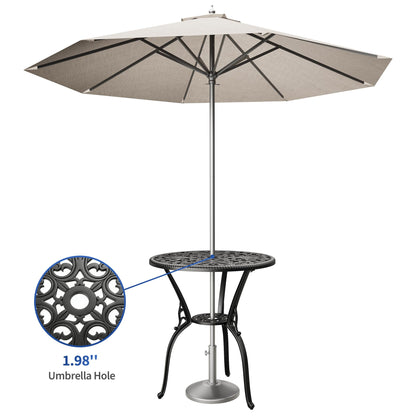 IDEALHOUSE Patio 23''Cast Aluminum Side Table with Umbrella Hole,Outdoor Small Coffee Tables,Anti-Rust Bistro Table,Round End Table,Outdoor Furniture for Indoor,Patio,Garden,Porch,Balcony(Retro Black)