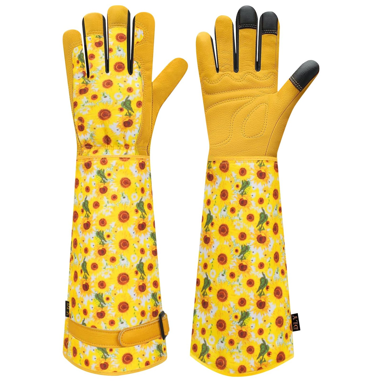 DLY Gardening Gloves for Women, Rose Gloves Gardening Thorn Proof, Long Garden Gloves for Women, Breathable Cowhide Leather Gauntlet (Medium, Yellow