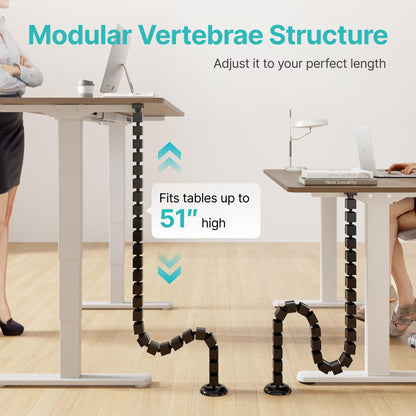 PEGZONE Under Desk Cable Management Spine – Flexible Cable Snake Organizer for Standing Desk, Tool-Free Magnetic Vertebrae Wire Management for 0.4"-2" Table, Black