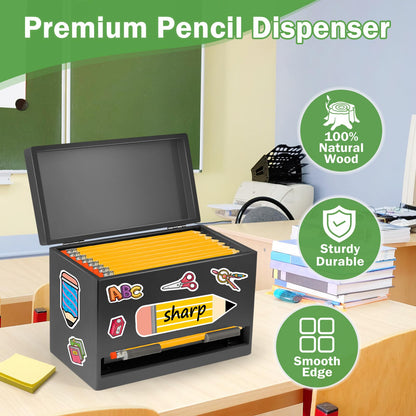 Pencil Dispenser for Classroom, Wooden Pencil Holder, Classroom Teacher Must Have, Pencils Straws Organization & Storage for Classroom Office Kitchen Restaurant (black)