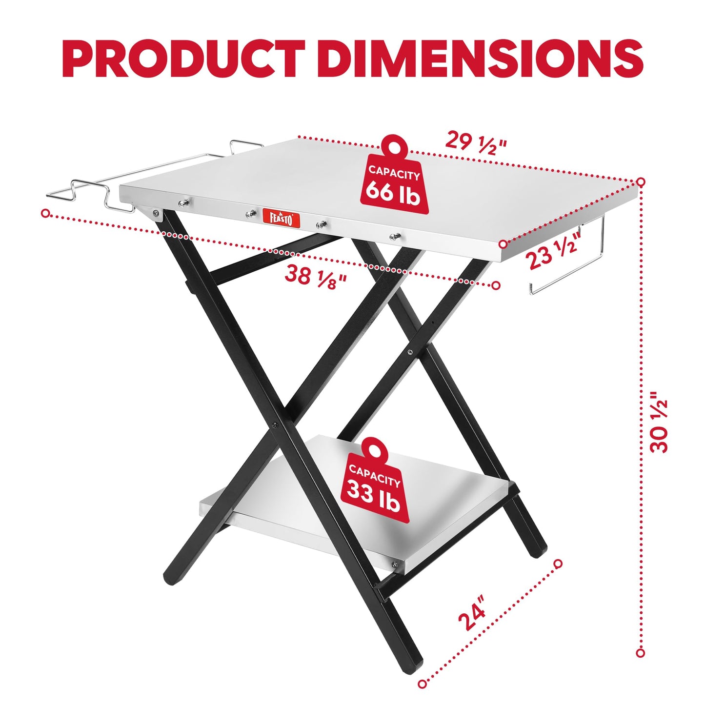 Feasto Outdoor Grill Table, Foldable Pizza Oven Stand & Griddle Stand with Garage Rack & Tissue Holder, Folding Outdoor Prep Table for Gathering and Party, 30" x 24", Stainless Steel