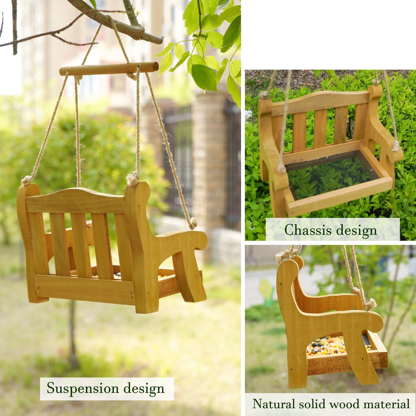 GDYOOSHOW Set of 2 Regency Porch Swing Bird Feeder Cedar Bench Shaped Squirrel Feeder for Outside Draining Metal Mesh Base (Light Yellow 2pcs)