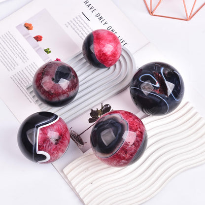JIC Gem Large Black Red Onyx Agate Crystal Sphere Quartz Crystal Ball with Stand Healing Ornament Witchcraft Meditation Decor(80-90mm)