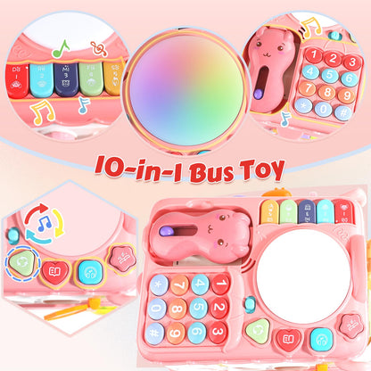 HAYXUN Montessori Toy for 1+ Year Old Girls, 10-in-1 Musical Learning Bus Baby Toys for 12-18 Months Present, Educational Developmental Sensory Toy, First Birthday Gifts for 1 Year Old Girl Toddlers