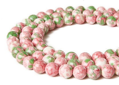 100pcs 8mm Green Red Rain Flower Beads Natural Gemstone Beads Round Loose Beads for Jewelry Making